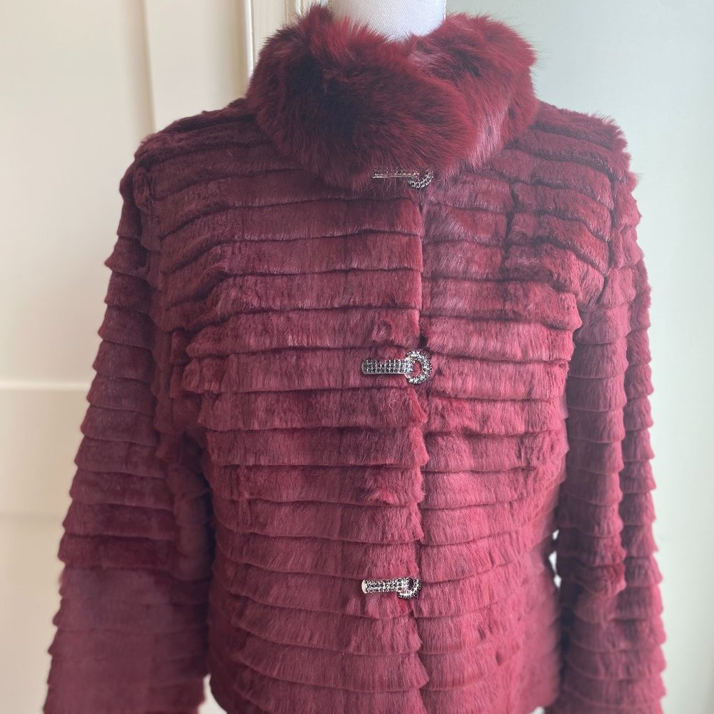 NWOT Bloomingdales Rabbit Fur Coat with Fox Fur Collar